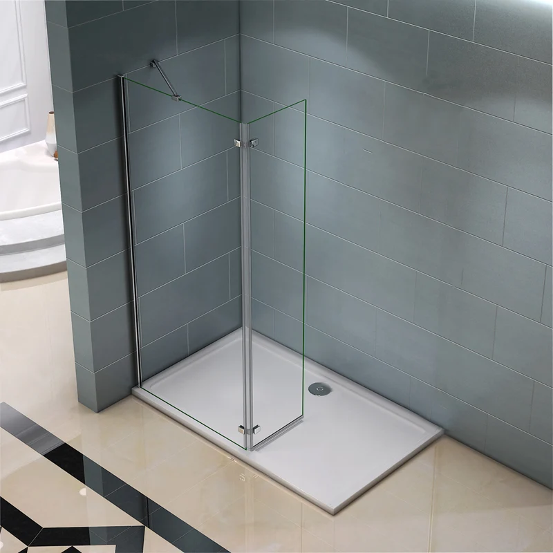 Aica paroi de douche 90/100x200cm avec retour pivotante 40cm et la barre de fixation 45cm paroi de douche à l'italienne , verre sécurité anticalcaire