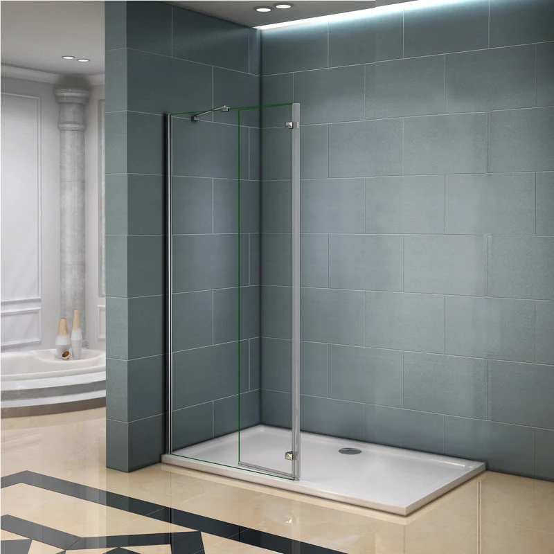 Aica paroi de douche 90/100x200cm avec retour pivotante 40cm et la barre de fixation 45cm paroi de douche à l'italienne , verre sécurité anticalcaire
