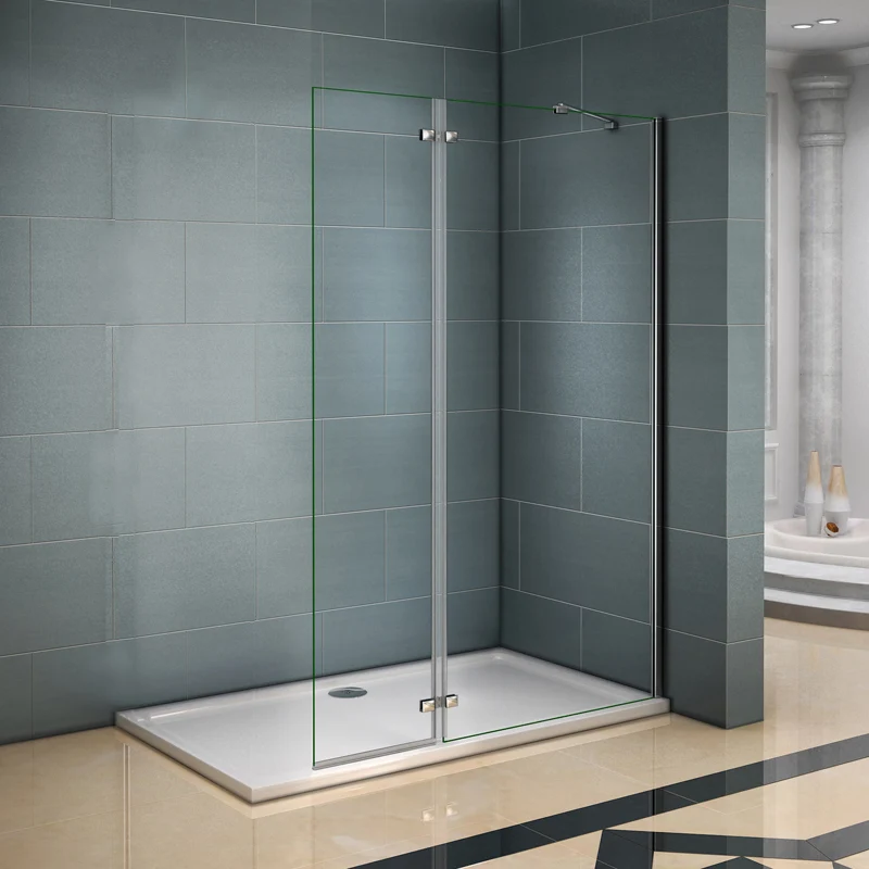 Aica paroi de douche 90/100x200cm avec retour pivotante 40cm et la barre de fixation 45cm paroi de douche à l'italienne , verre sécurité anticalcaire