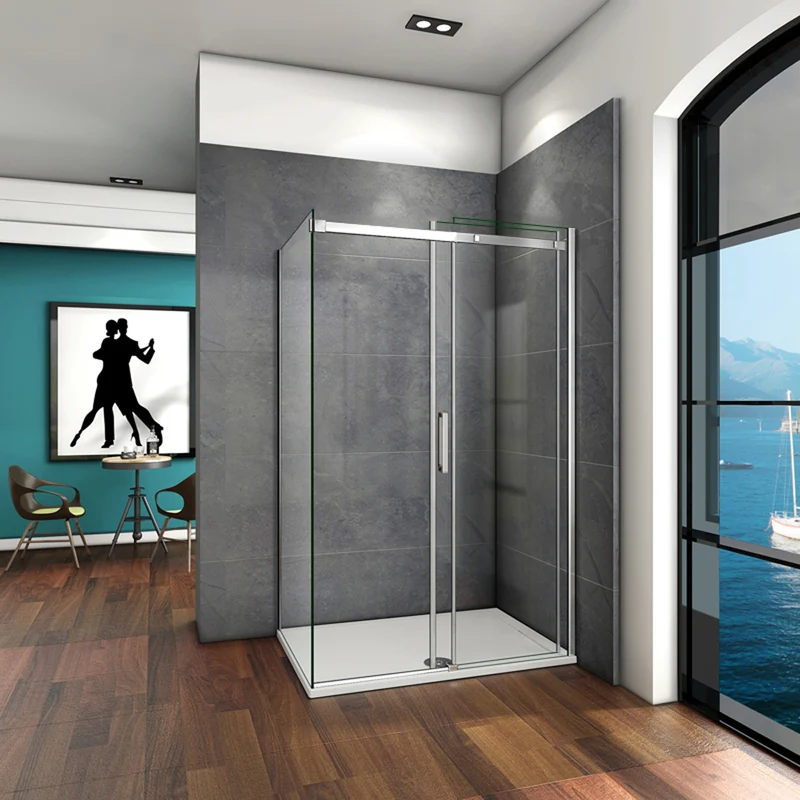 Aica cabine de douche 195cm hauteur, porte de douche coulissante avec paroi de douche ,8mm verre trempé anticalcaire, vitrification nano
