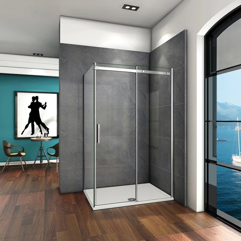 Aica cabine de douche 195cm hauteur, porte de douche coulissante avec paroi de douche ,8mm verre trempé anticalcaire, vitrification nano
