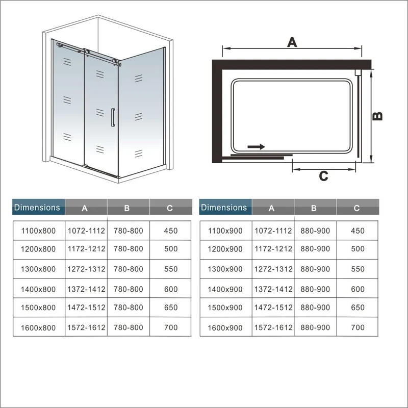 Aica cabine de douche 195cm hauteur, porte de douche coulissante avec paroi de douche ,8mm verre trempé anticalcaire, vitrification nano