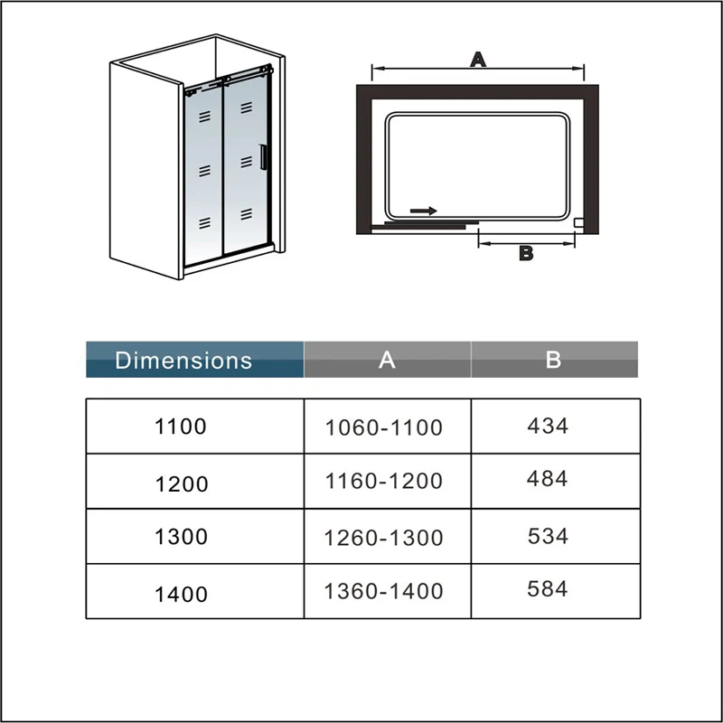 Aica porte de douche coulissante 140x195cm, paroi de douche, 8mm verre trempé anticalcaire,140x90cm receveur inclus p-3
