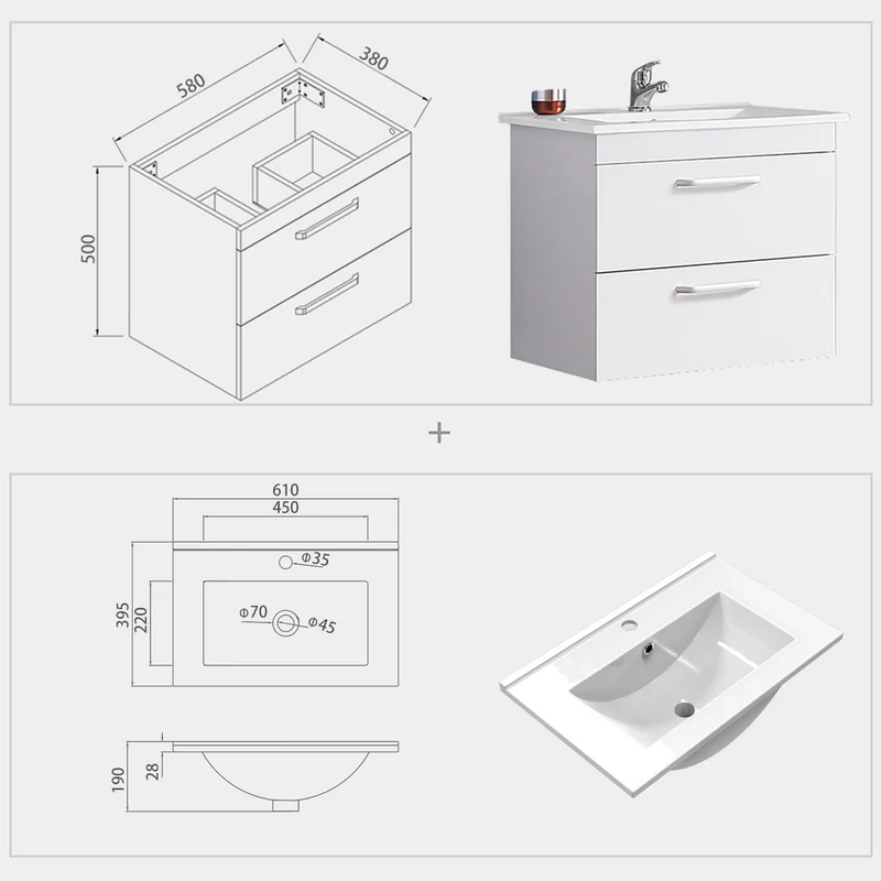 Meuble de salle de bain modèle de Anlo double et cœur bleu 61x40x53cm Ensemble meuble et vasque
