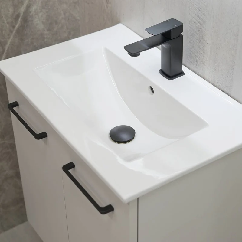 Linea 600mm Wall Hung Matt Grey Vanity Unit - Black Bundle