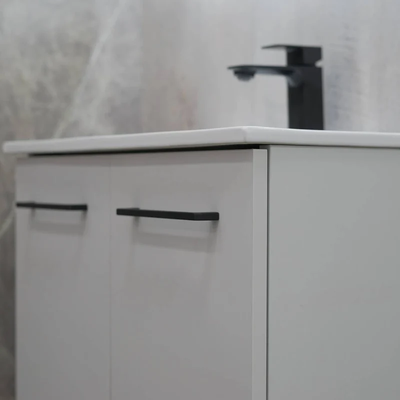 Linea 600mm Wall Hung Matt Grey Vanity Unit - Black Bundle