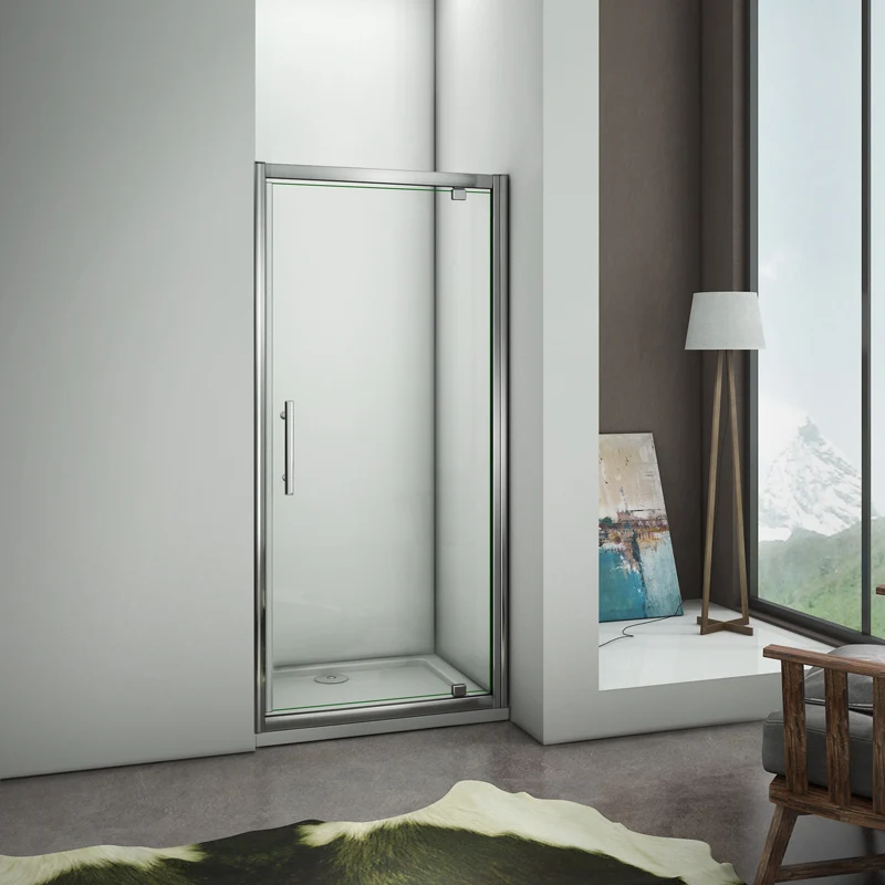 Aica porte de douche pivotante,paroi de douche,76/80/90x185cm, installation en niche,poignée inox,verre 6mm,sans receveur