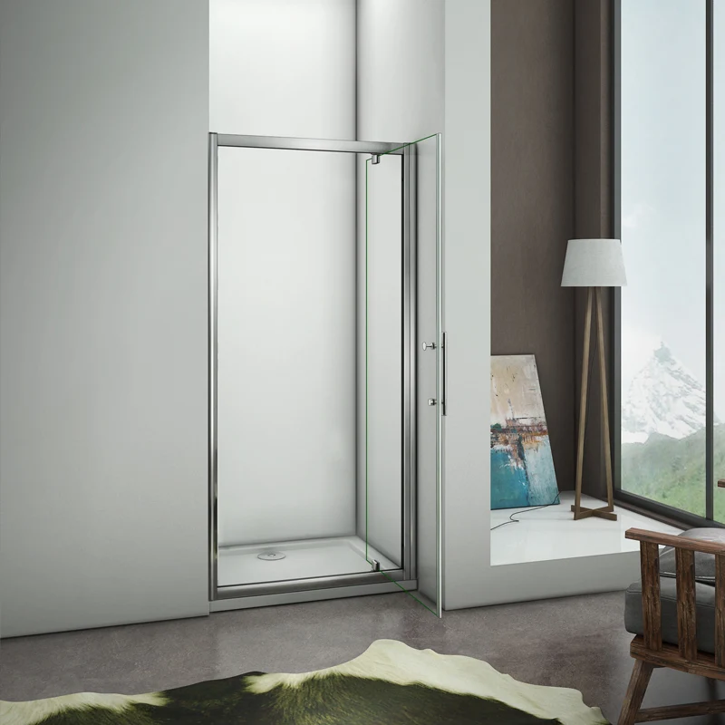 Aica porte de douche pivotante,paroi de douche,76/80/90x185cm, installation en niche,poignée inox,verre 6mm,sans receveur