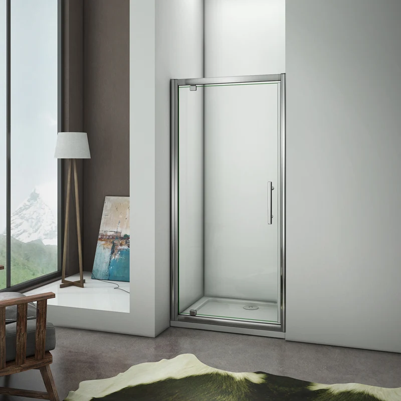 Aica porte de douche pivotante,paroi de douche,76/80/90x185cm, installation en niche,poignée inox,verre 6mm,sans receveur