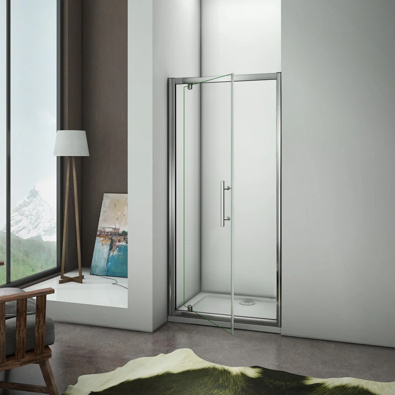 Aica porte de douche pivotante,paroi de douche,76/80/90x185cm, installation en niche,poignée inox,verre 6mm,sans receveur