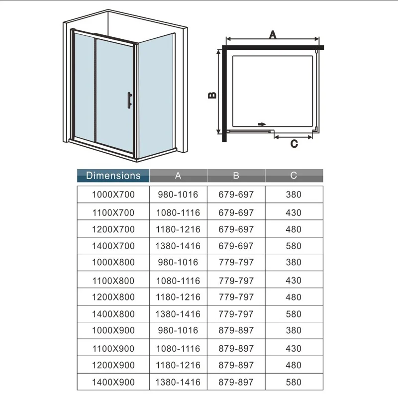 Aica 185cm cabine de douche porte coulissante avec paroi de douche pas de receveur