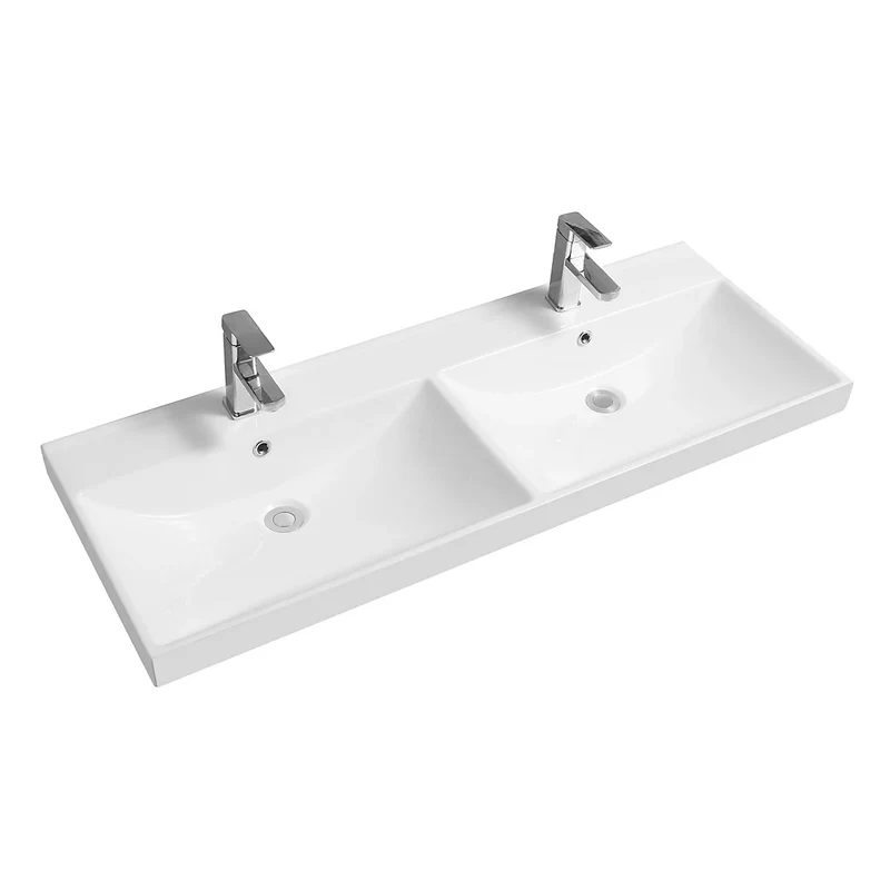 Linea Set On 1200mm Twin Bowl Ceramic Basin 2 Taphole