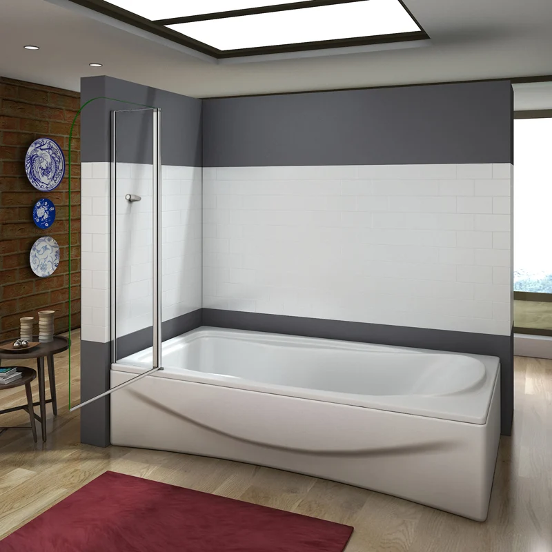 Aica 100x140cm pare baignoire pivotant 180°,écran de baignoire, 5mm verre trempé , porte-serviette