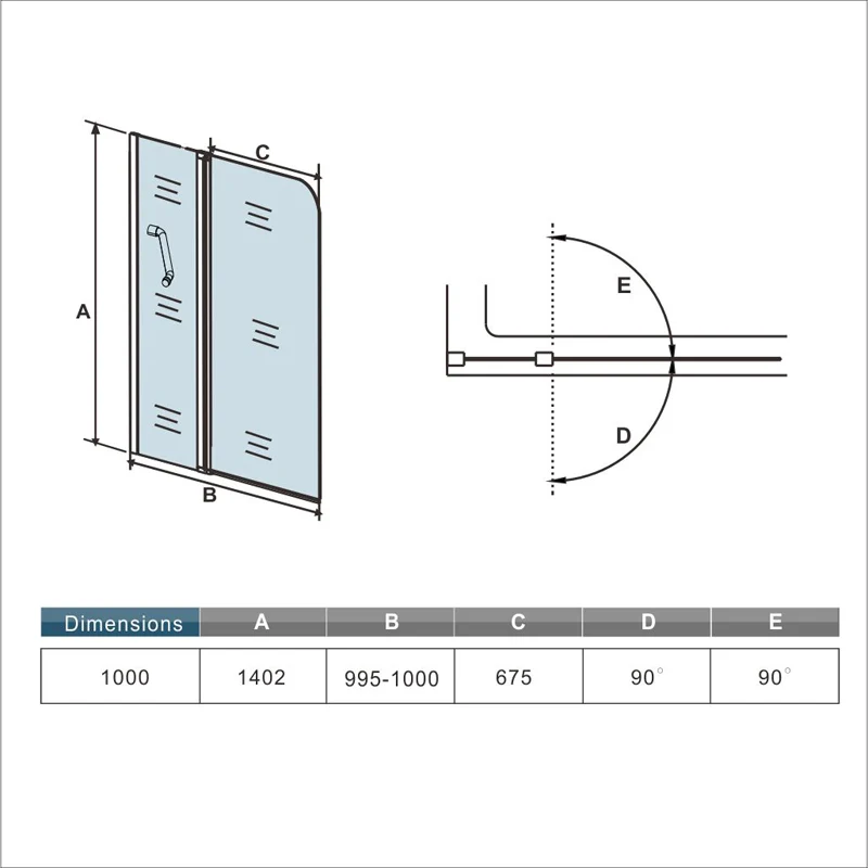 Aica 100x140cm pare baignoire pivotant 180°,écran de baignoire, 5mm verre trempé , porte-serviette