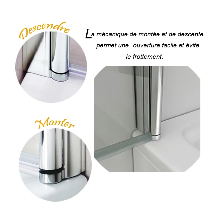 Aica pare baignoire pivotant 180° 800x1400x6mm porte de baignoire, écran de baignoire, 6mm verre trempé anticalcaire