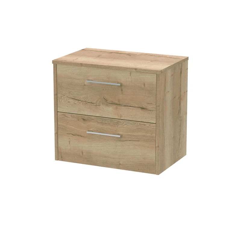 Juno 600mm Wall Hung 2 Drawer Vanity Unit & Worktop - Autumn Oak Woodgrain