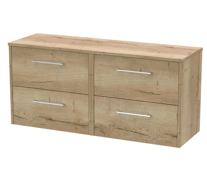 Juno 1200mm Wall Hung 4 Drawer Vanity Unit & Worktop - Autumn Oak Woodgrain