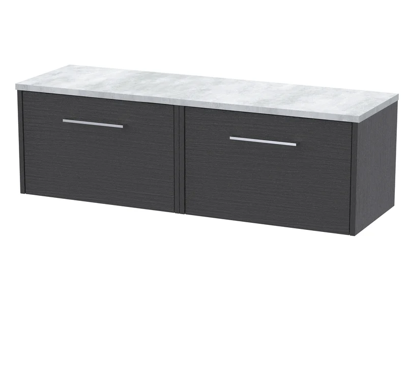 Juno 1200mm Wall Hung 2 Drawer Vanity Unit & Bellato Grey Laminate Worktop - Graphite Grey Woodgrain