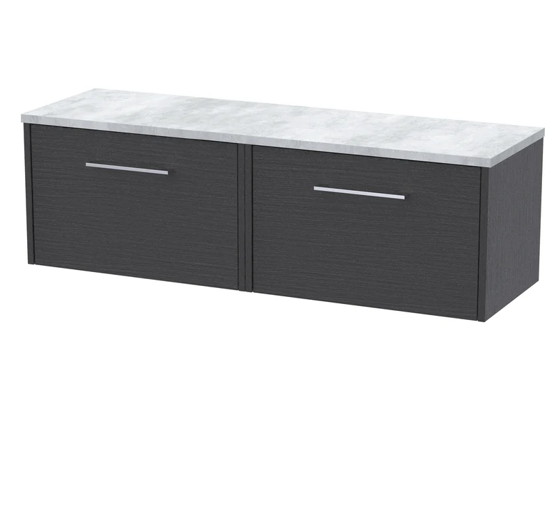Juno 1200mm Wall Hung 2 Drawer Vanity Unit & Bellato Grey Laminate Worktop - Graphite Grey Woodgrain
