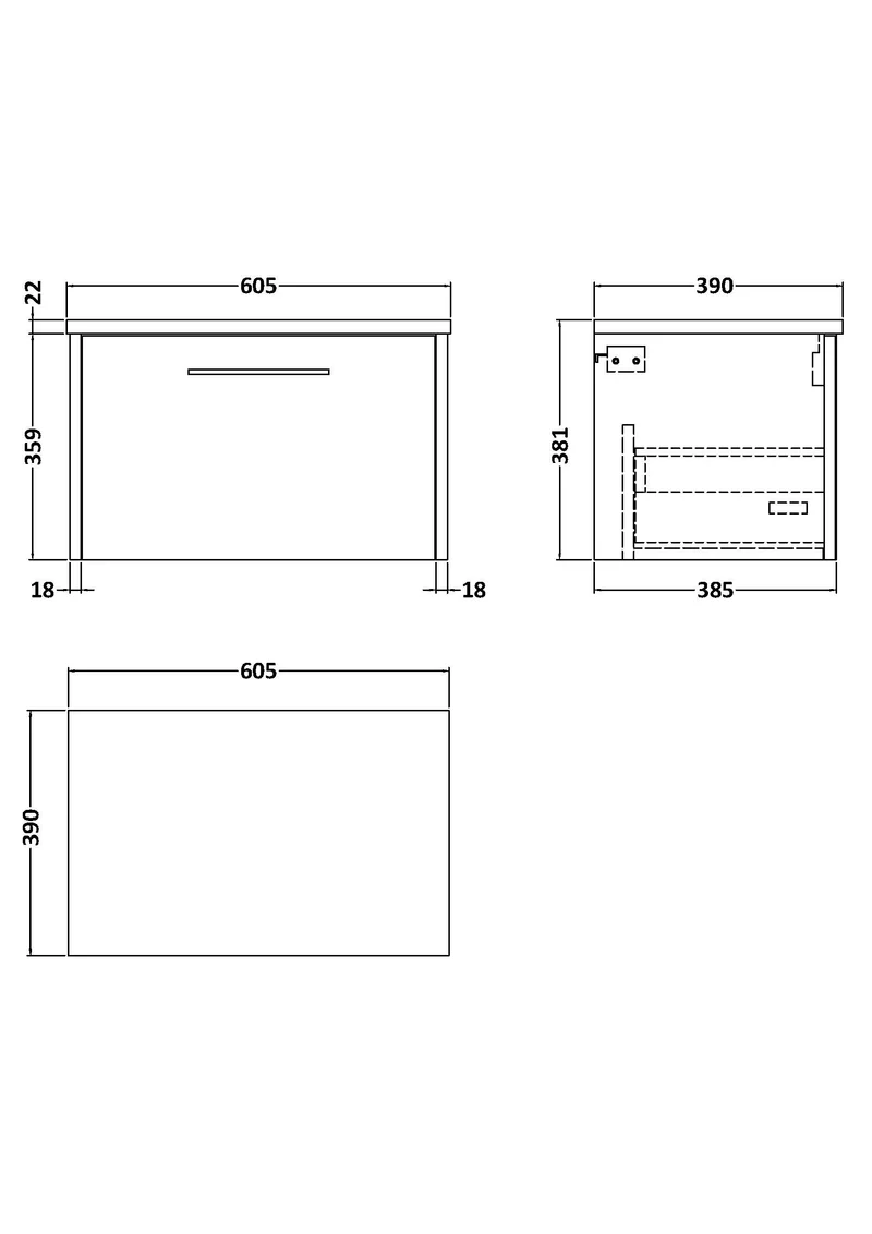 Juno 600mm Wall Hung 1 Drawer Vanity Unit & Carrera Marble Laminate Worktop - Graphite Grey Woodgrain