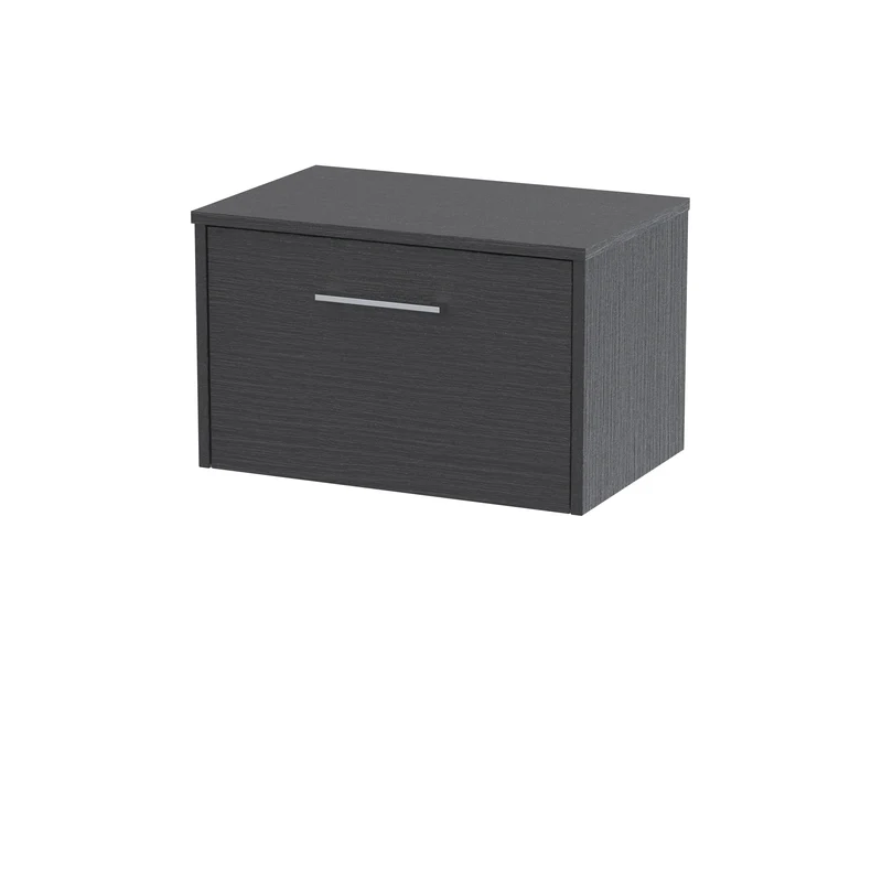 Juno 600mm Wall Hung 1 Drawer Vanity Unit & Worktop - Graphite Grey Woodgrain