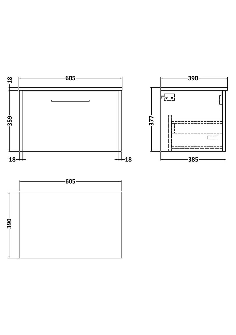 Juno 600mm Wall Hung 1 Drawer Vanity Unit & Worktop - Graphite Grey Woodgrain
