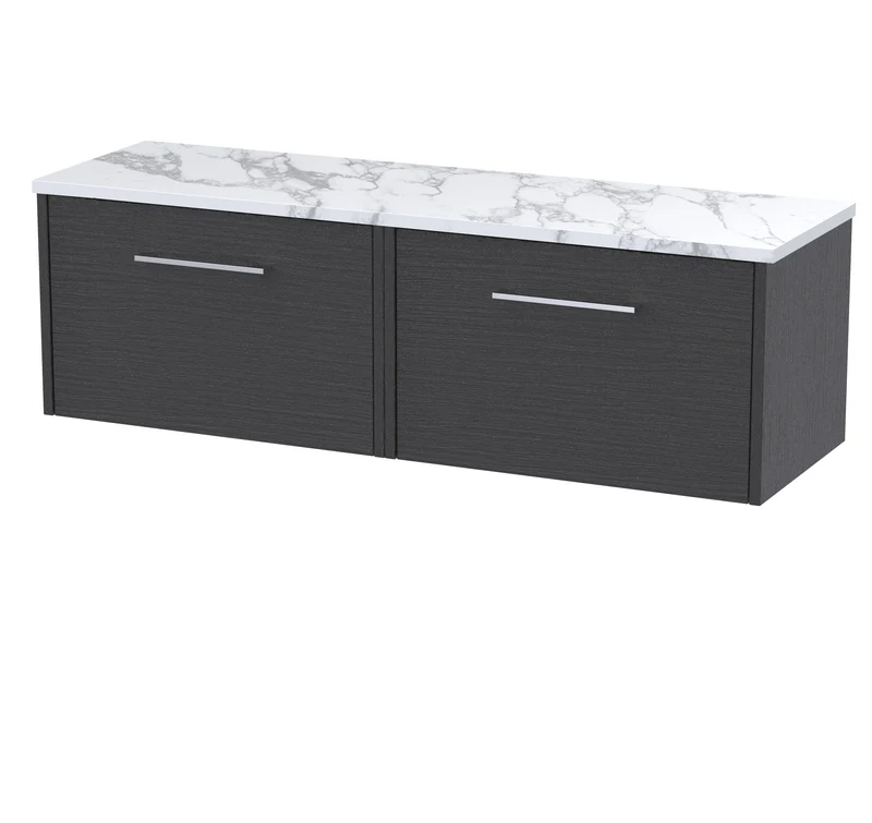 Juno 1200mm Wall Hung 2 Drawer Vanity Unit & Carrera Marble Laminate Worktop - Graphite Grey Woodgrain
