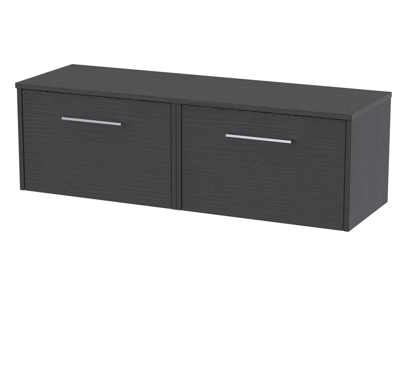 Juno 1200mm Wall Hung 2 Drawer Vanity Unit & Worktop - Graphite Grey Woodgrain