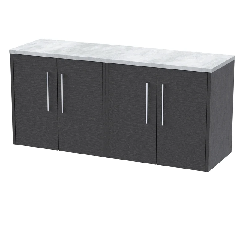 Juno 1200mm Wall Hung 4 Door Vanity Unit & Bellato Grey Laminate Worktop - Graphite Grey Woodgrain
