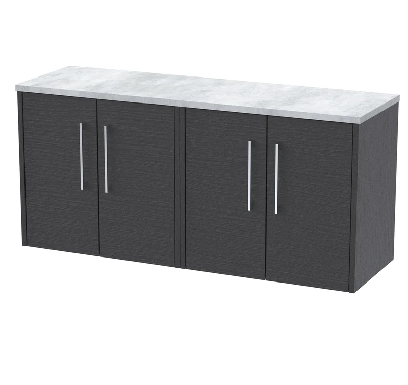 Juno 1200mm Wall Hung 4 Door Vanity Unit & Bellato Grey Laminate Worktop - Graphite Grey Woodgrain