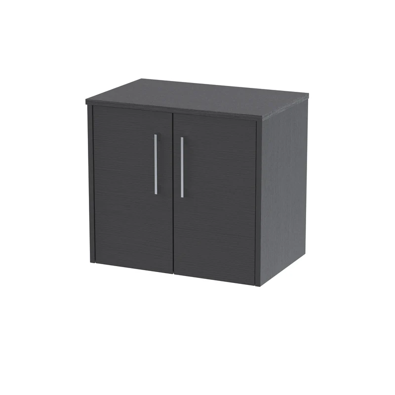 Juno 600mm Wall Hung 2 Door Vanity Unit & Worktop - Graphite Grey Woodgrain