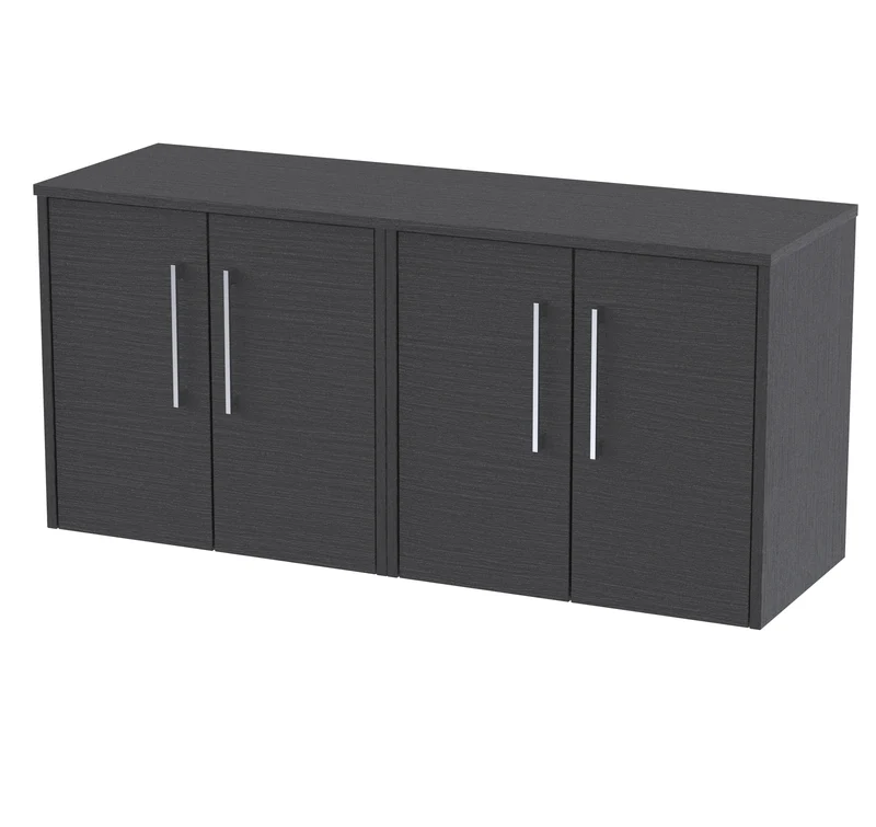 Juno 1200mm Wall Hung 4 Door Vanity Unit & Worktop - Graphite Grey Woodgrain