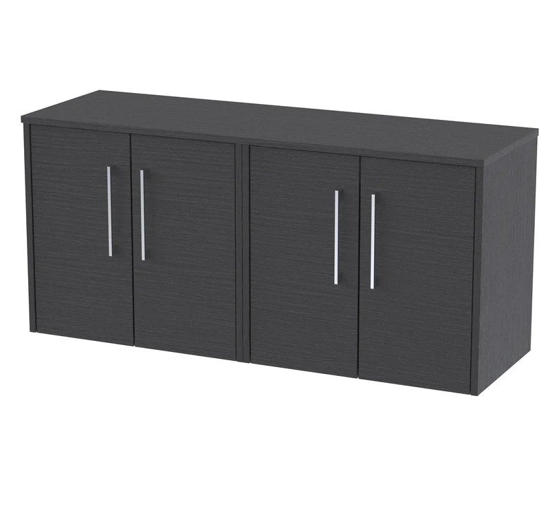 Juno 1200mm Wall Hung 4 Door Vanity Unit & Worktop - Graphite Grey Woodgrain