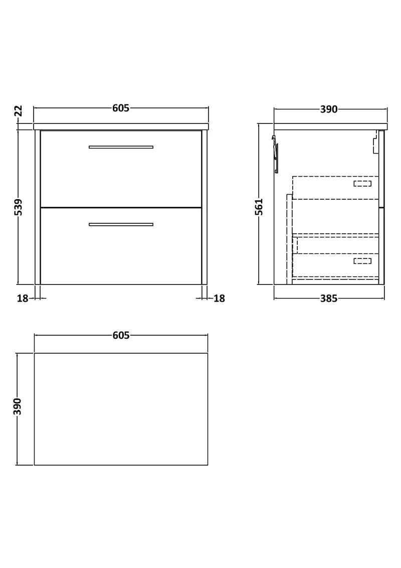 Juno 600mm Wall Hung 2 Drawer Vanity Unit & Bellato Grey Laminate Worktop - Graphite Grey Woodgrain