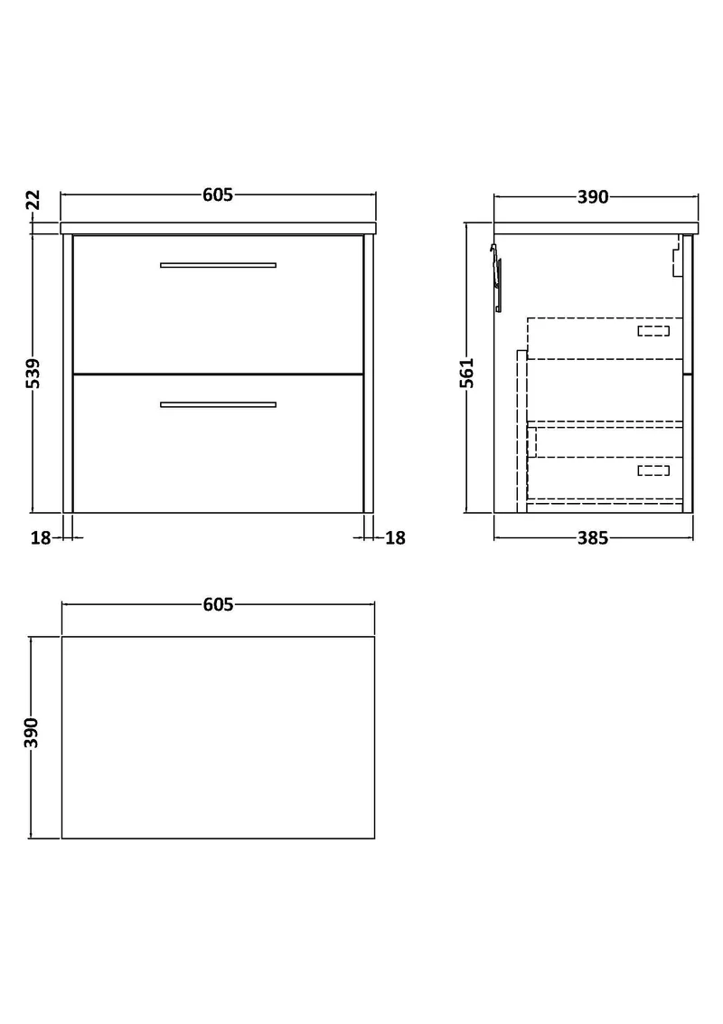 Juno 600mm Wall Hung 2 Drawer Vanity Unit & Bellato Grey Laminate Worktop - Graphite Grey Woodgrain