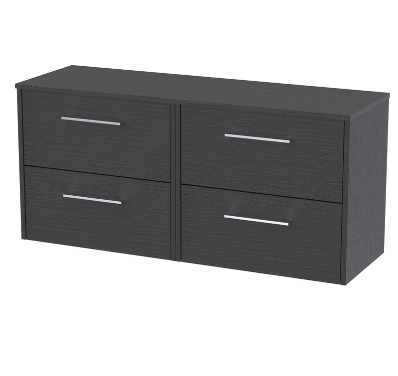 Juno 1200mm Wall Hung 4 Drawer Vanity Unit & Worktop - Graphite Grey Woodgrain