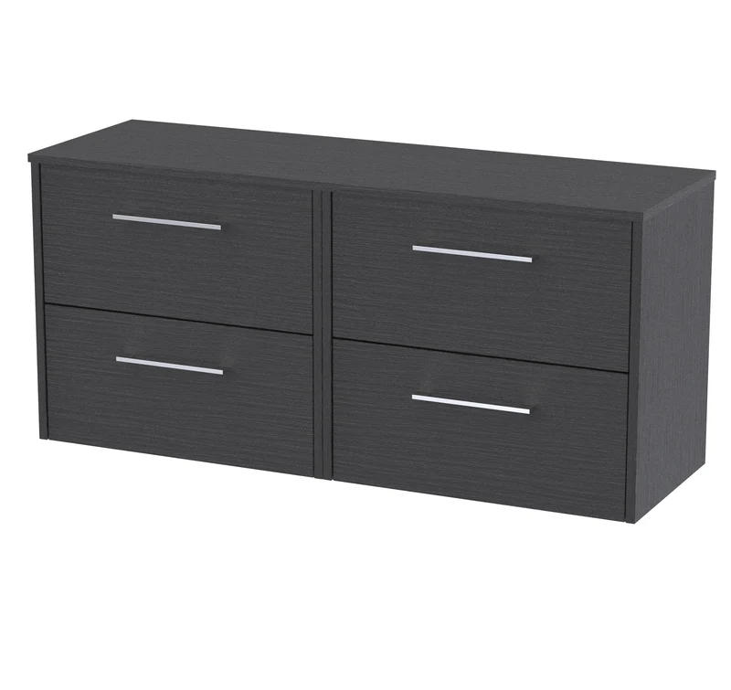Juno 1200mm Wall Hung 4 Drawer Vanity Unit & Worktop - Graphite Grey Woodgrain