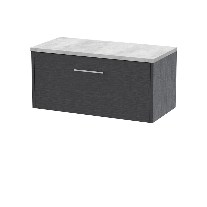 Juno 800mm Wall Hung 1 Drawer Vanity Unit & Bellato Grey Laminate Worktop - Graphite Grey Woodgrain