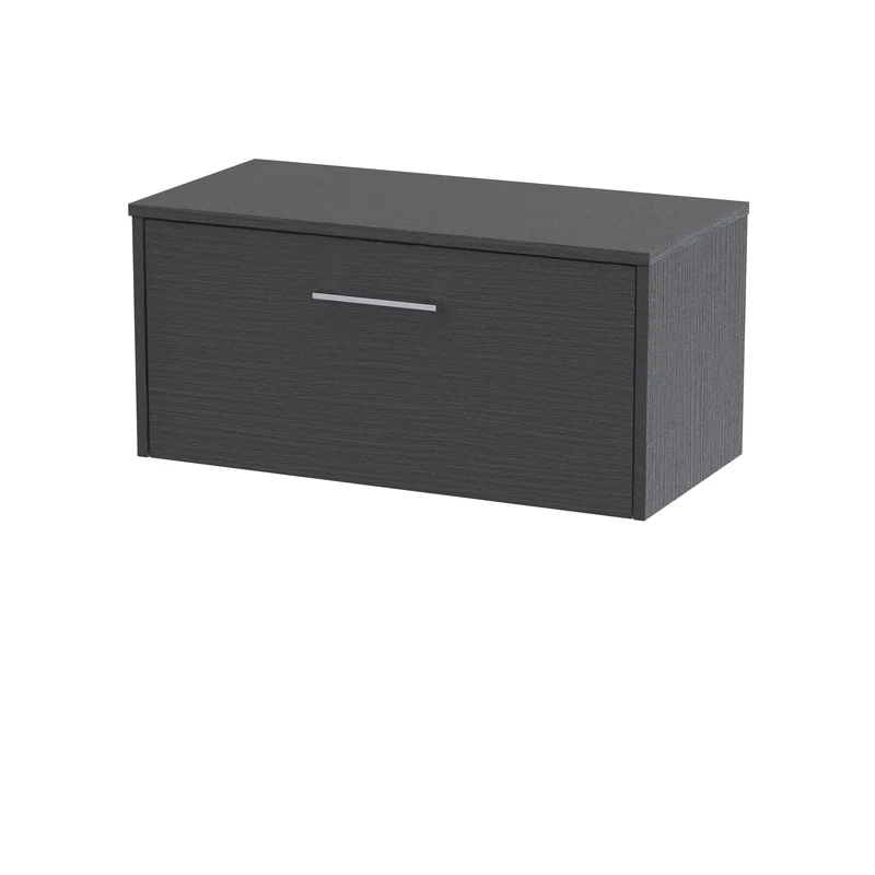 Juno 800mm Wall Hung 1 Drawer Vanity Unit & Worktop - Graphite Grey Woodgrain