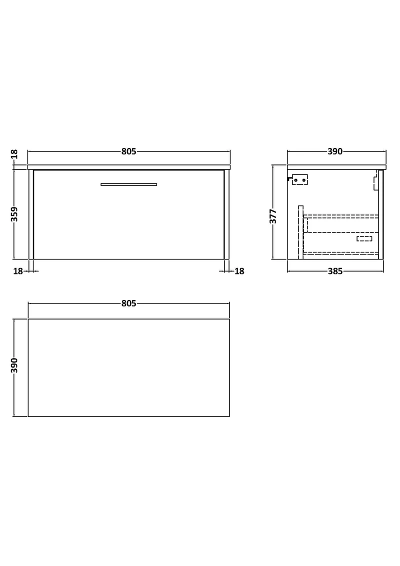Juno 800mm Wall Hung 1 Drawer Vanity Unit & Worktop - Graphite Grey Woodgrain