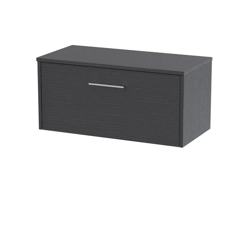 Juno 800mm Wall Hung 1 Drawer Vanity Unit & Worktop - Graphite Grey Woodgrain