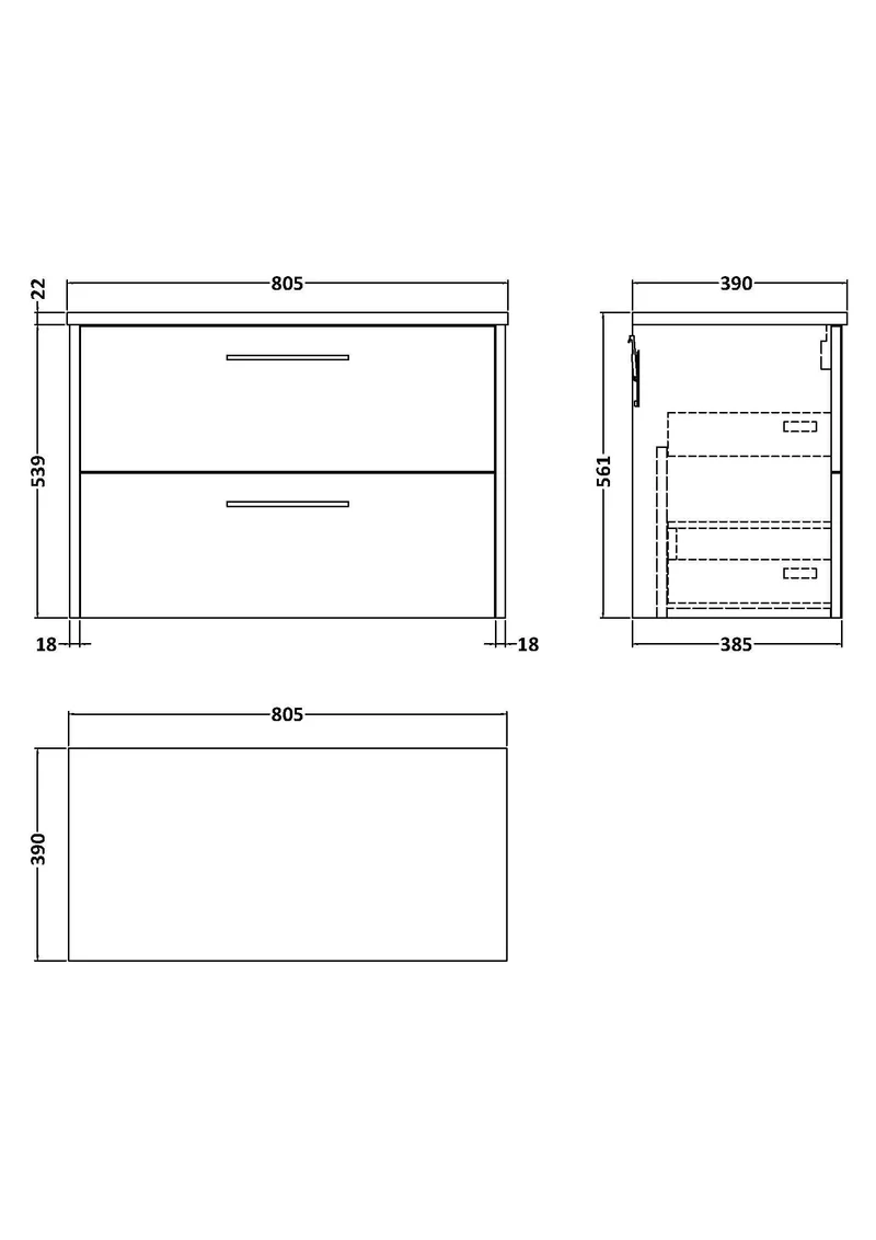Juno 800mm Wall Hung 2 Drawer Vanity Unit & Bellato Grey Laminate Worktop - Graphite Grey Woodgrain