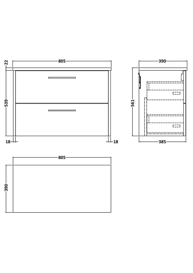Juno 800mm Wall Hung 2 Drawer Vanity Unit & Carrera Marble Laminate Worktop - Graphite Grey Woodgrain