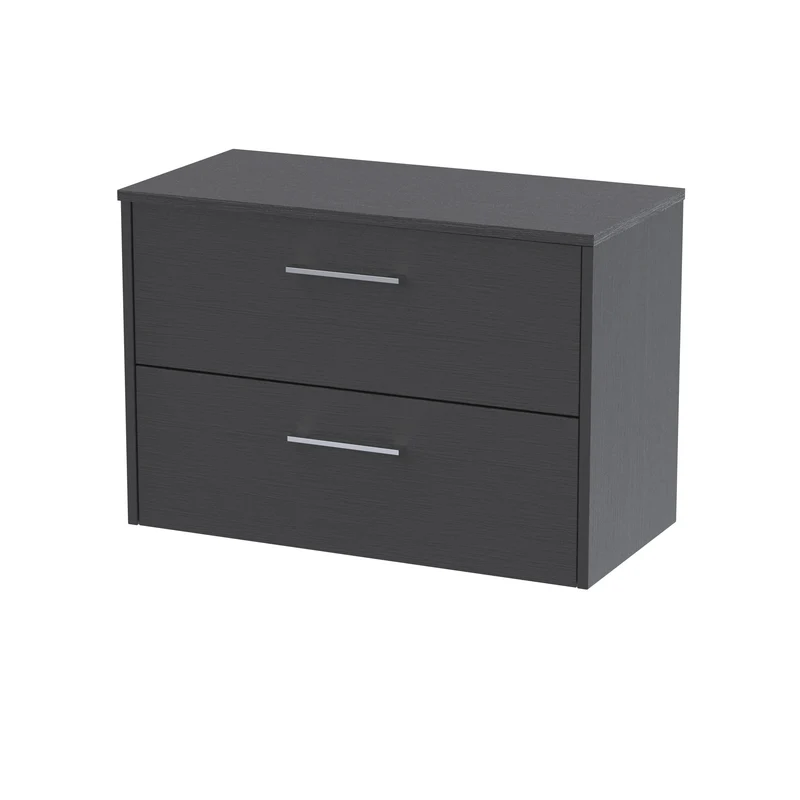 Juno 800mm Wall Hung 2 Drawer Vanity Unit & Worktop - Graphite Grey Woodgrain