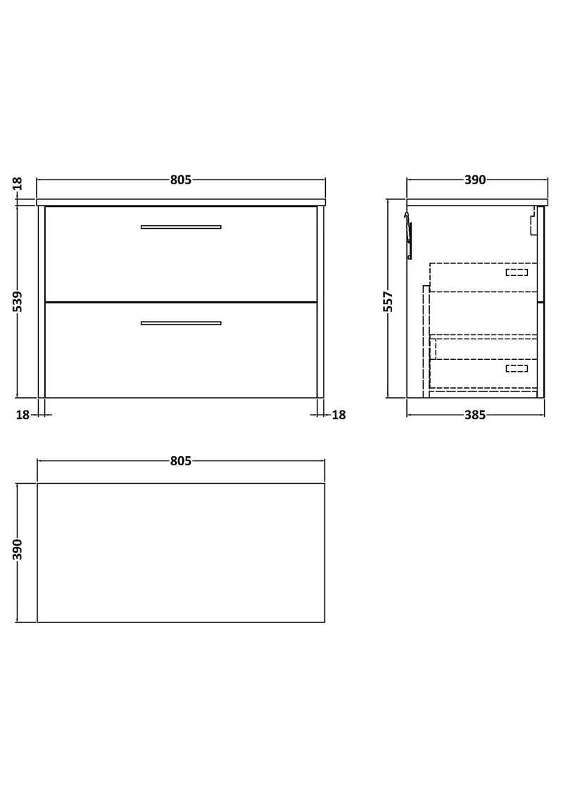 Juno 800mm Wall Hung 2 Drawer Vanity Unit & Worktop - Graphite Grey Woodgrain