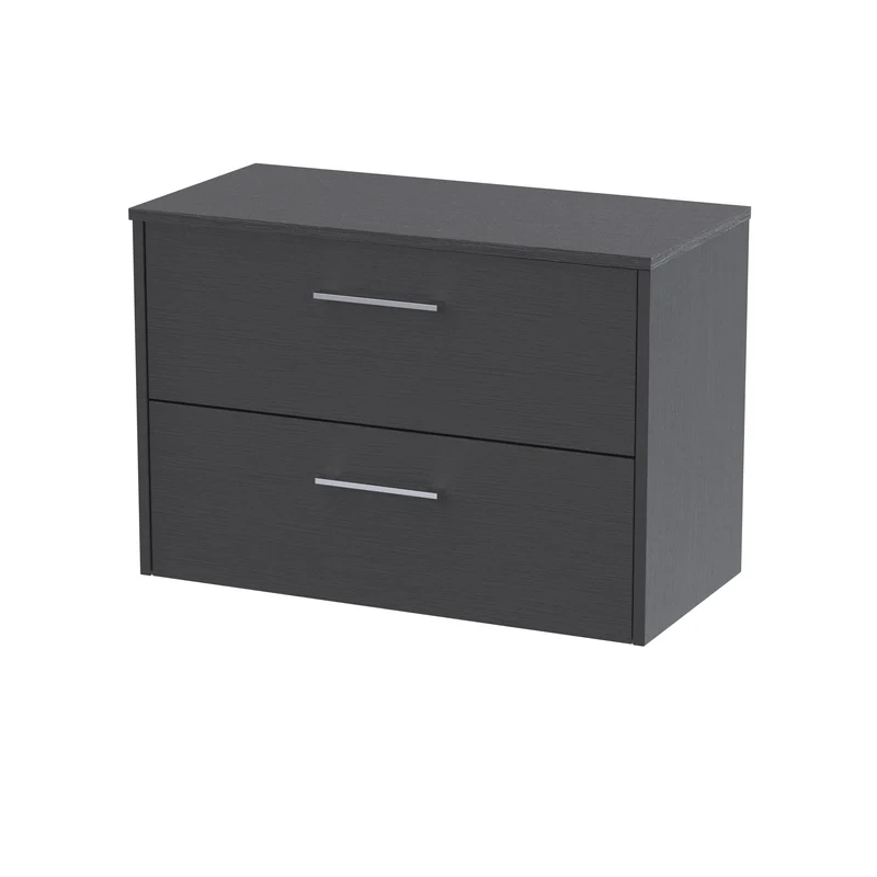Juno 800mm Wall Hung 2 Drawer Vanity Unit & Worktop - Graphite Grey Woodgrain
