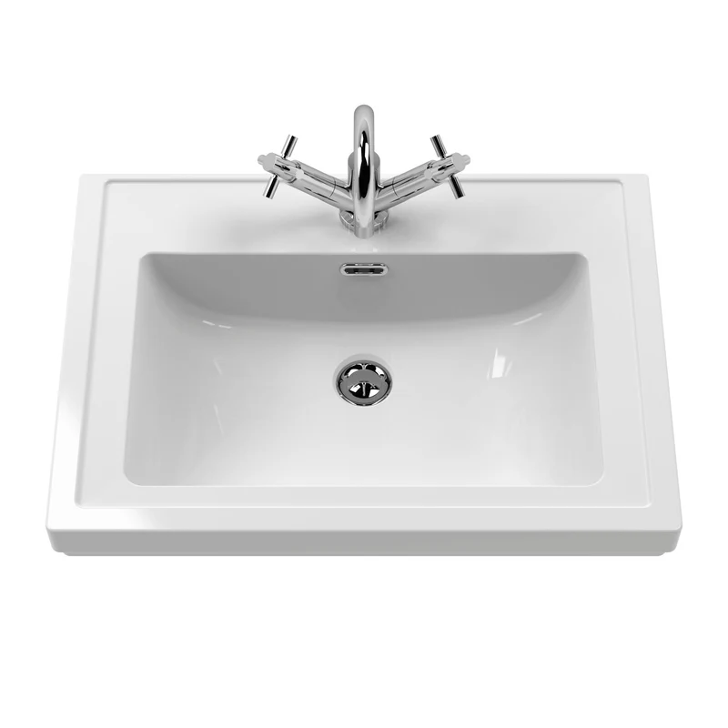 Classique 600mm Wall Hung Vanity Unit With 1 Drawer With Fireclay Basin - Satin Green