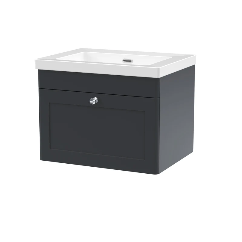 Classique 600mm Wall Hung Vanity Unit With 1 Drawer With Contemporary Basin - Satin Soft Black