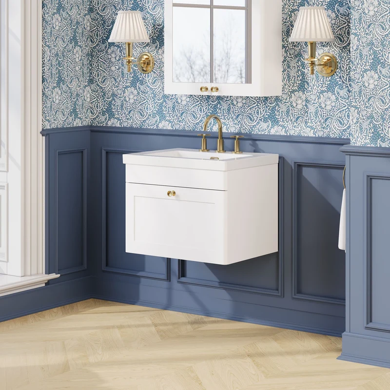 Classique 600mm Wall Hung Vanity Unit With 1 Drawer With Contemporary Basin - Satin White