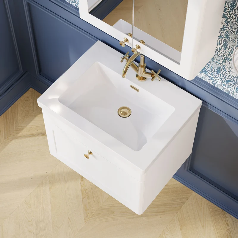 Classique 600mm Wall Hung Vanity Unit With 1 Drawer With Contemporary Basin - Satin White